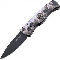 Автоматический складной нож Pro-Tech TR-2.4H1. Bruce Show Skull, клинок черный, сталь 154CM, рукоять алюминий, рисунок скелеты пиратов купить в Гомеле