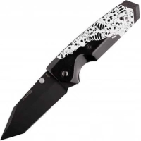 Складной нож Hogue EX-02 Tanto Custom Skulls & Bones, сталь 154CM Ceracote™ Firearm Coating, рукоять ABS-Пластик, черно-белый купить в Гомеле