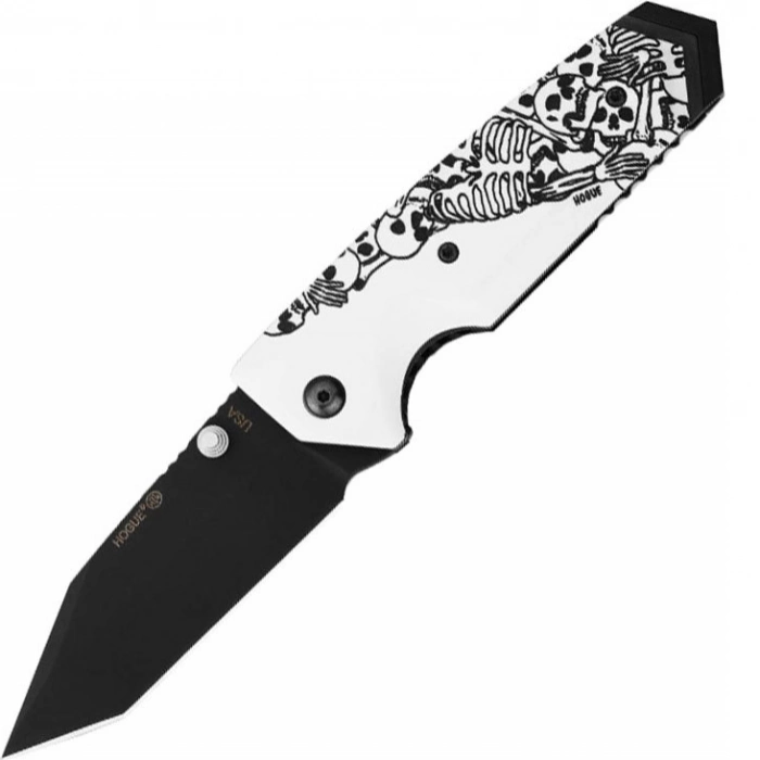 Складной нож Hogue EX-02 Tanto Custom Skulls & Bones, сталь 154CM, рукоять ABS-пластик, молочный